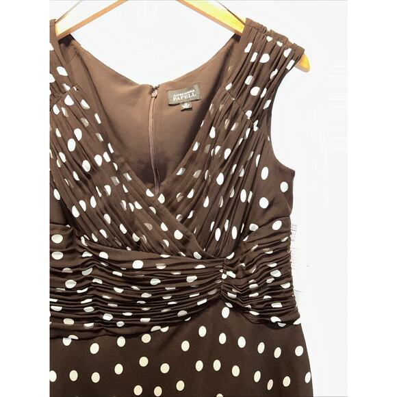 NWT Adrianna Papell Sz 12 Brown Silk Chiffon Polka Dot Midi Dress Lined Wedding - Picture 3 of 12